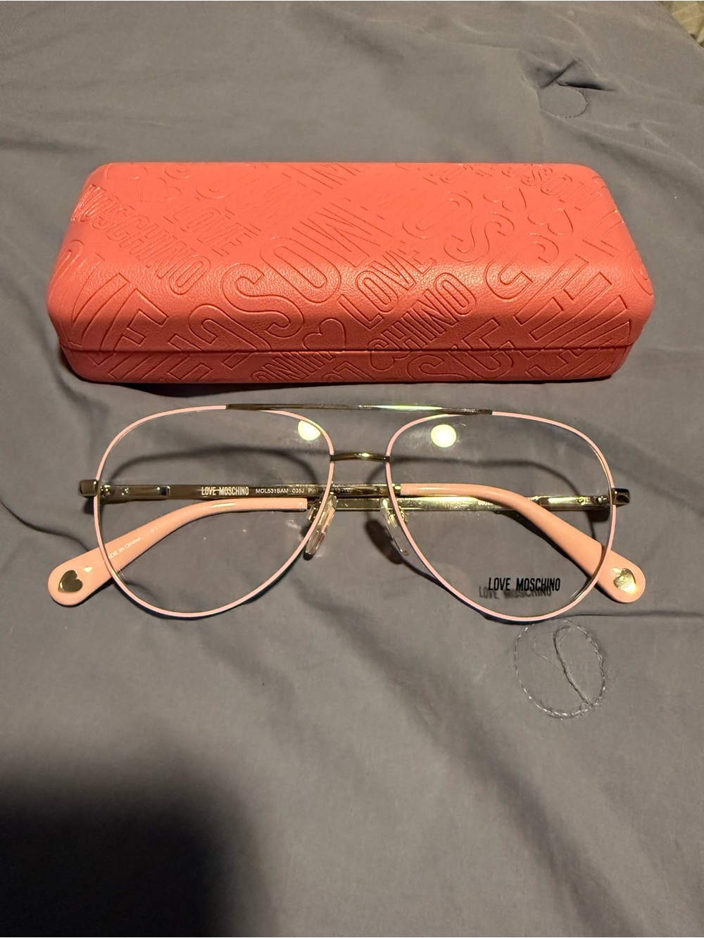 Love Moschino Pink and Gold Aviator Glasses with Pink Case